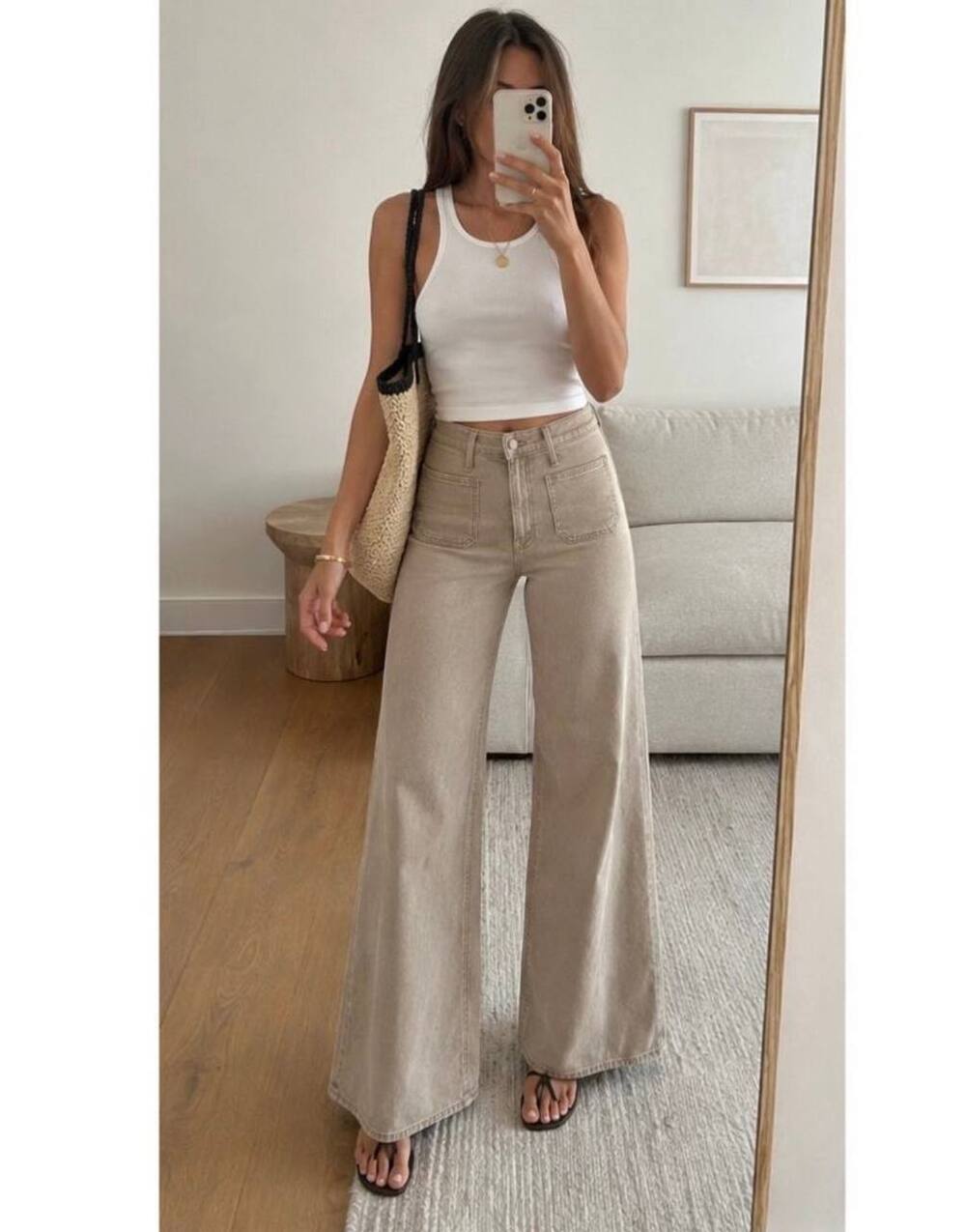 MOTHER Patch Pocket Undercover Sneak High Rise Wide Leg Jeans Size 30 Caramel